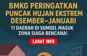 BMKG Peringatkan Puncak Hujan Ekstrem Desember–Januari: 11 Daerah di Sumsel Masuk Zona Siaga Bencana!